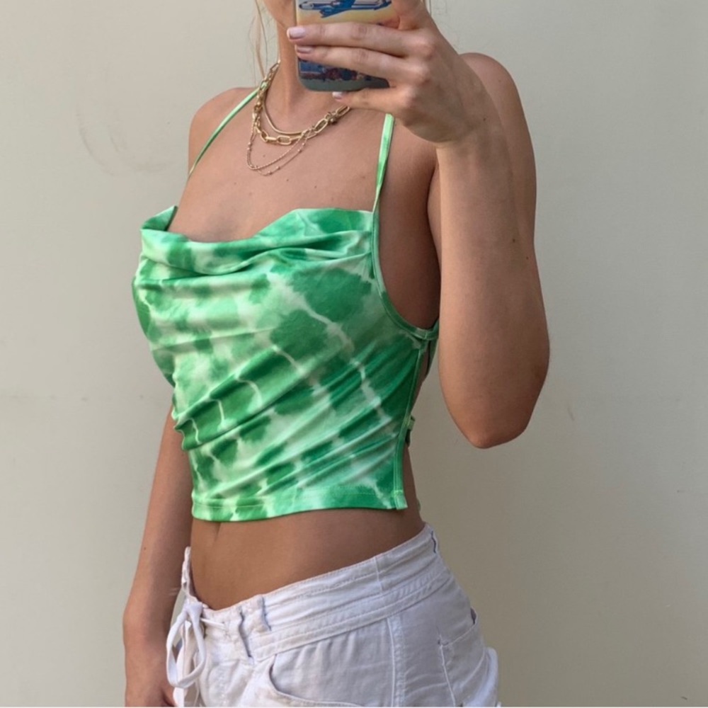 Tie dye Cowl neck in green and blue.